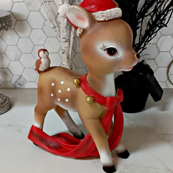 NEW! VINTAGE INSPIRED LARGE DEER Bird SANTA HAT DECOR - Picture 1 of 5